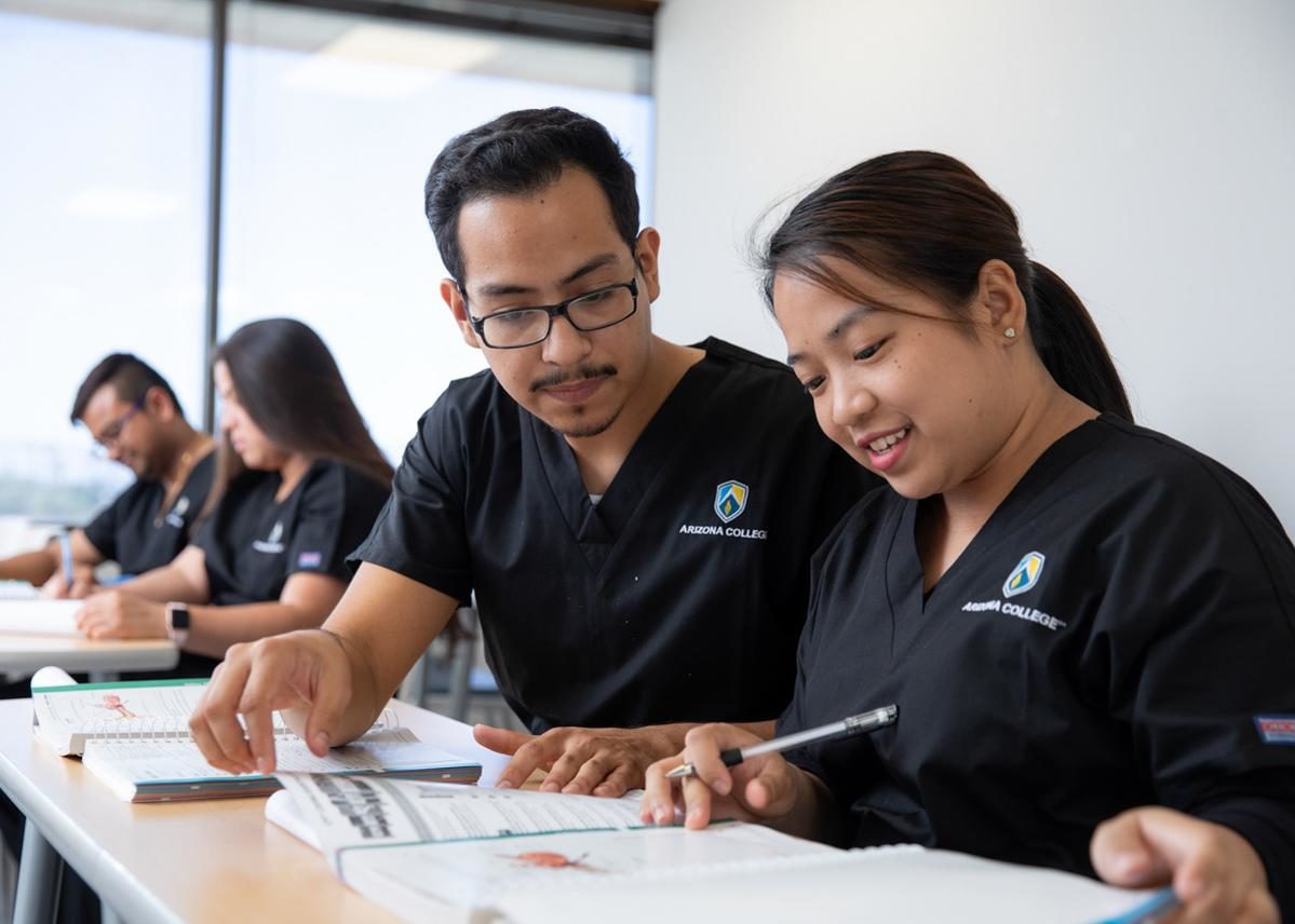 Healthcare Career students studying at Arizona College