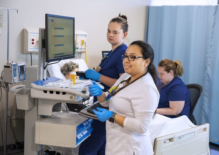 Nursing degree program students in simulation lab