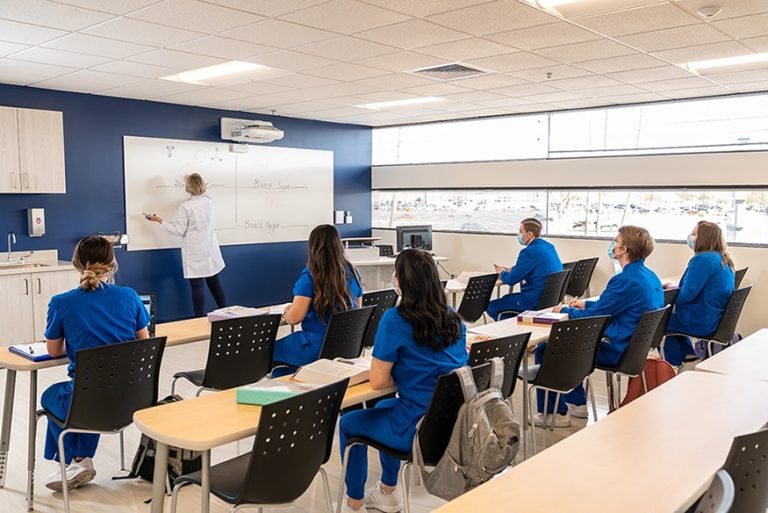 Nursing college LPN program students in classroom