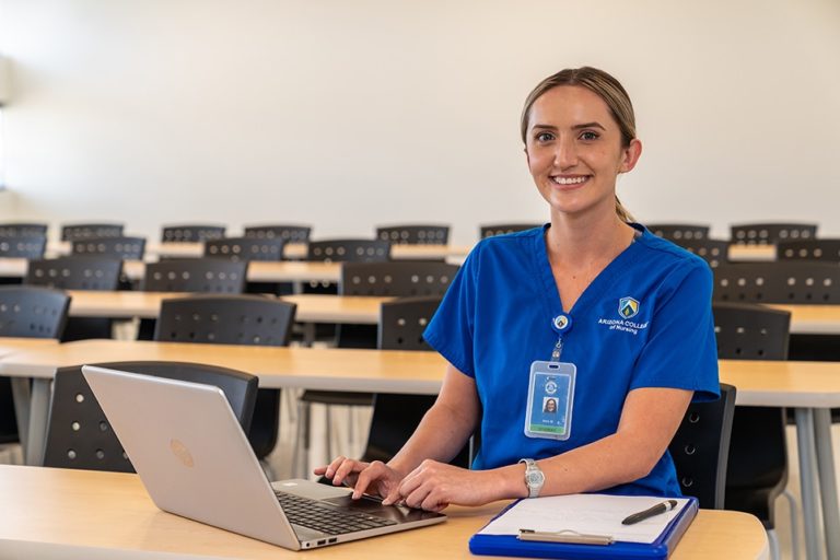 Nursing school BSN program student with laptop