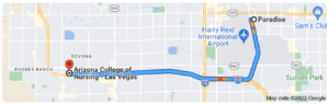 Directions from Paradise Nevada to Arizona College of Nursing