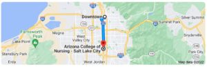 Driving Distance From Downtown Salt Lake City to Arizona College of Nursing-Salt Lake City