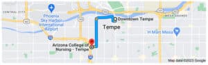 Directions from Downtown Tempe to Arizona College of Nursing in Tempe