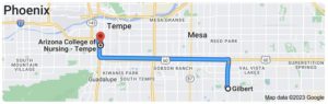 Directions from Gilbert to Arizona College of Nursing in Tempe