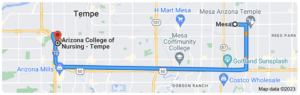 Directions from Mesa to Arizona College of Nursing in Tempe