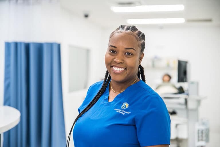 Nursing Degree Student in Blue Scrubs