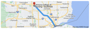 Directions From Detroit Michigan to Arizona College of Nursing in Southfield
