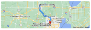 Directions From Genesee County Michigan to Arizona College of Nursing in Southfield