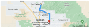 Directions From Oro Valley Arizona To Arizona College of Nursing in Tucson