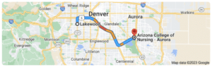 Driving Directions From Lakewood Colorado To Arizona College of Nursing In Aurora