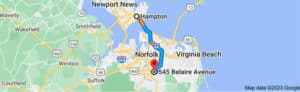 Driving Directions From Arizona College of Nursing - Chesapeake to Hampton Virginia