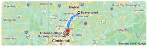 Directions From Beavercreek, Ohio to Nursing School Near Me in Cincinnati