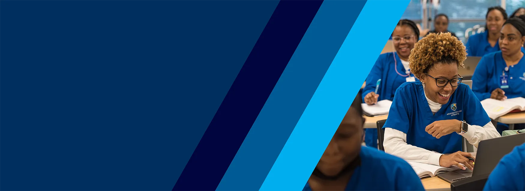 nursing school near me banner image of students in class