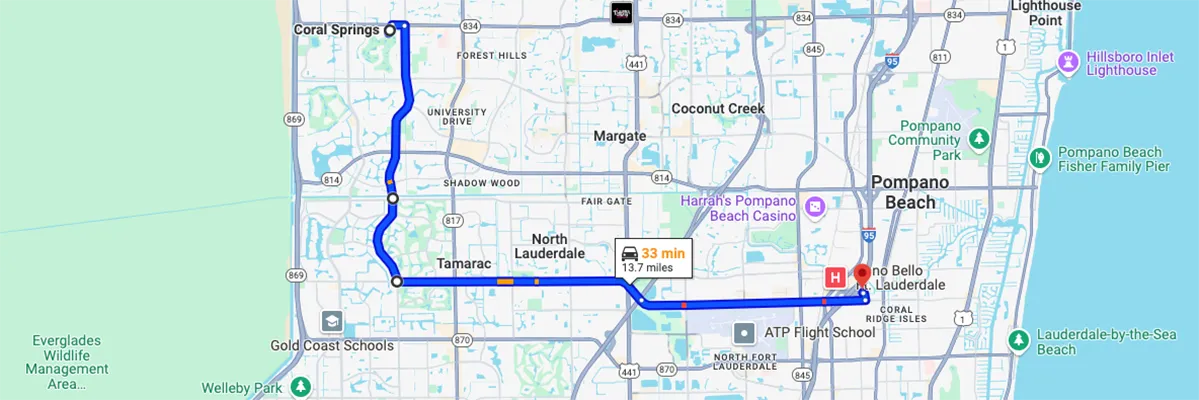 Nursing degree campus directions from Coral Springs Florida to Arizona College of Nursing - Fort Lauderdale