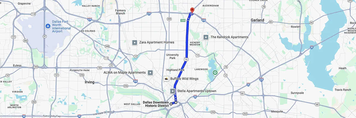 Nursing degree campus directions from Downtown Dallas Texas to Arizona College of Nursing - Dallas