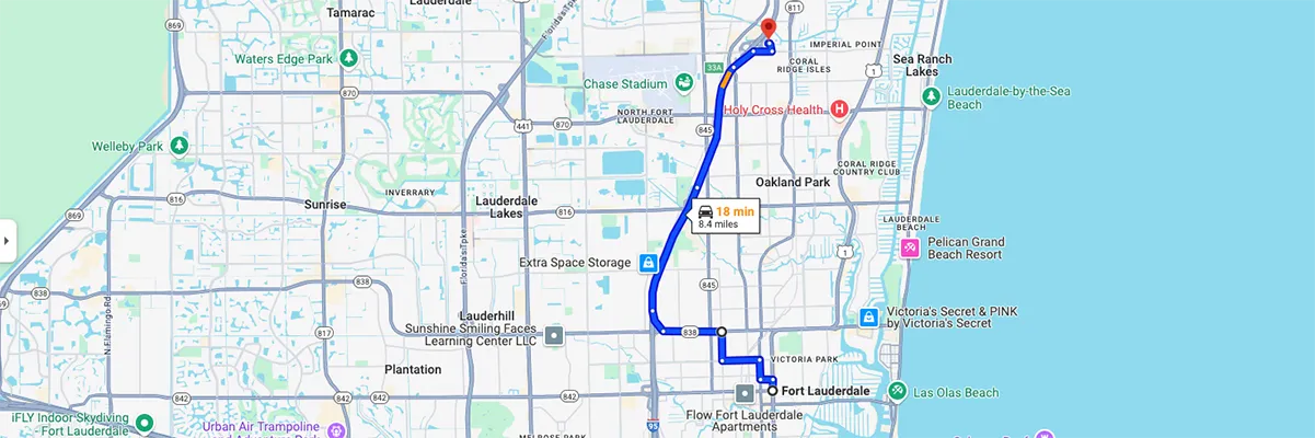 Nursing degree campus directions from Downtown Fort Lauderdale to Arizona College of Nursing - Fort Lauderdale