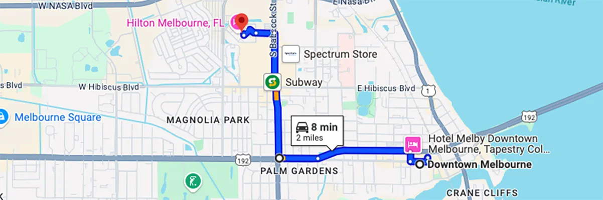 Nursing degree campus directions from Downtown Melbourne Florida to Arizona College of Nursing - Melbourne