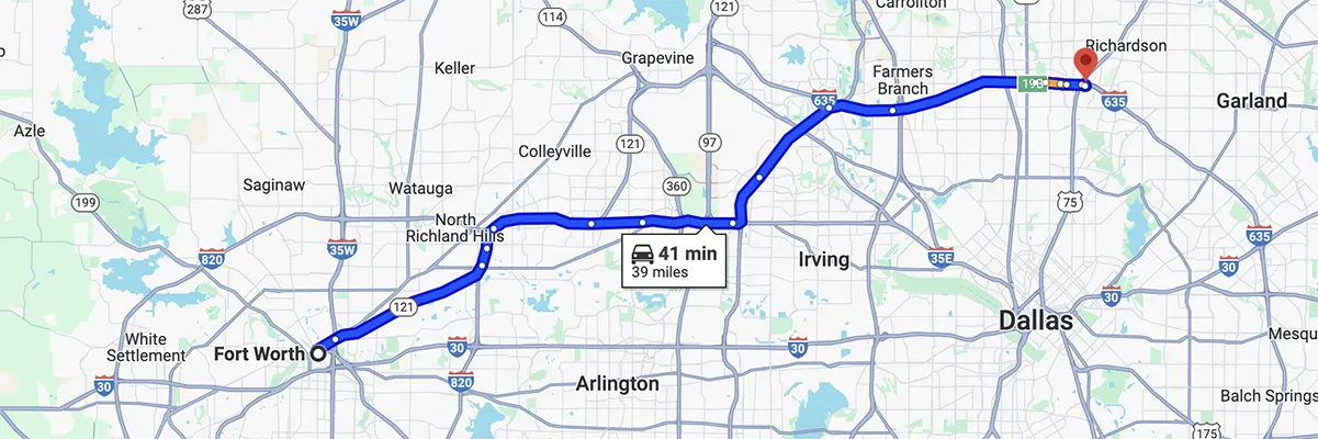 Nursing degree campus directions from Fort Worth Texas to Arizona College of Nursing - Dallas