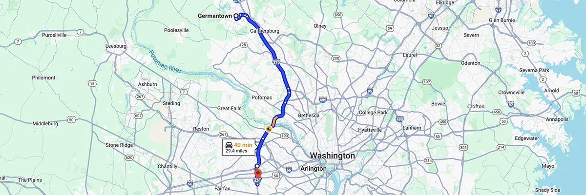 Nursing degree campus directions from Germantown, MD to Arizona College of Nursing - Falls Church