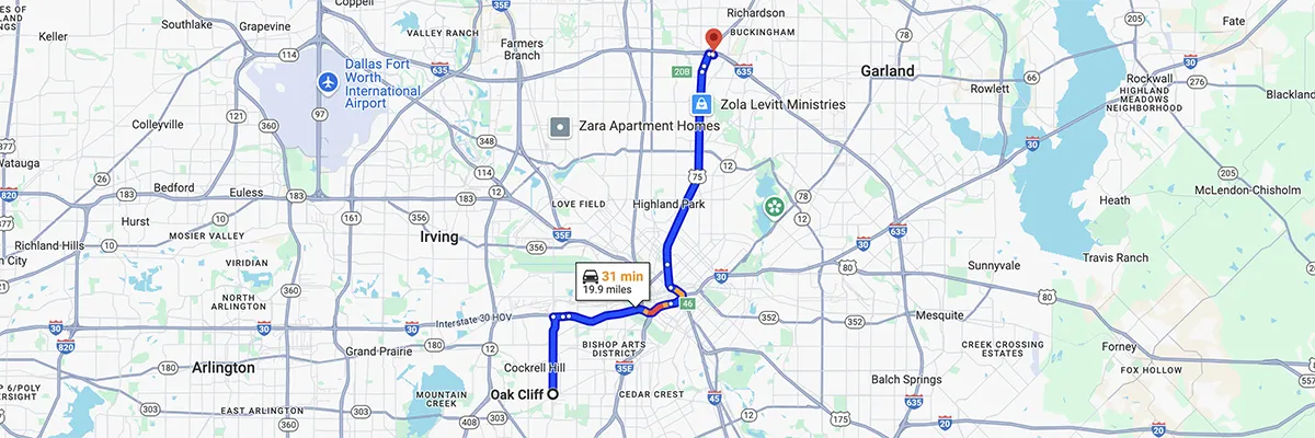 Nursing degree campus directions from Oak Cliff Texas to Arizona College of Nursing - Dallas