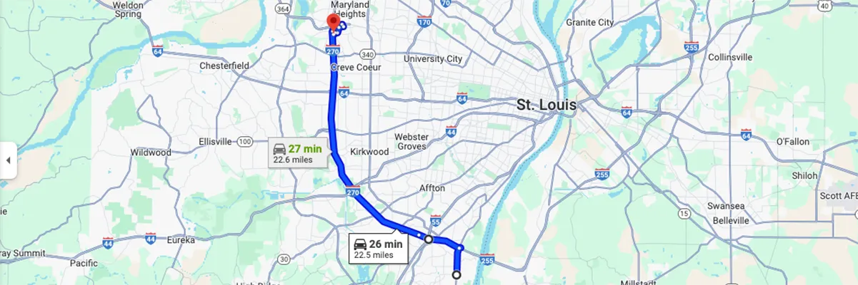 Nursing degree campus directions from Oakville Missouri to Arizona College of Nursing - St Louis