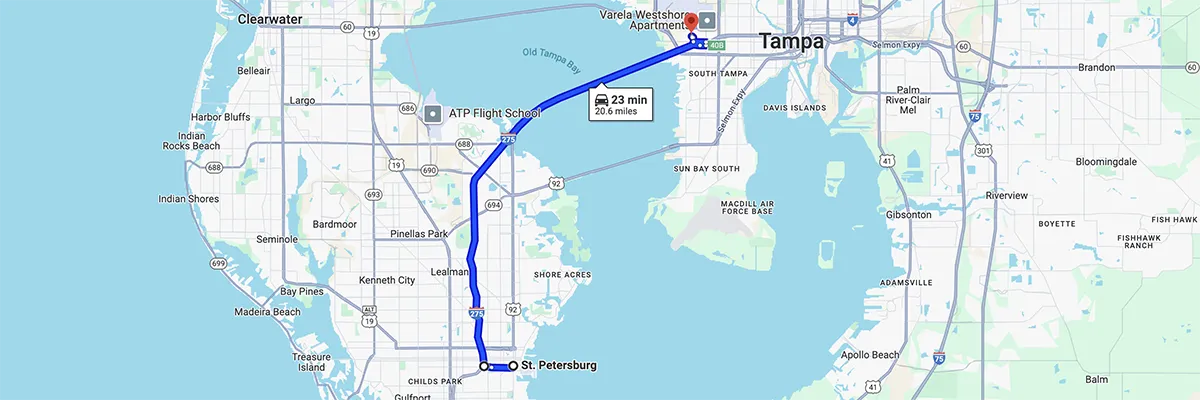 Nursing degree campus directions from St Petersburg Florida to Arizona College of Nursing - Tampa