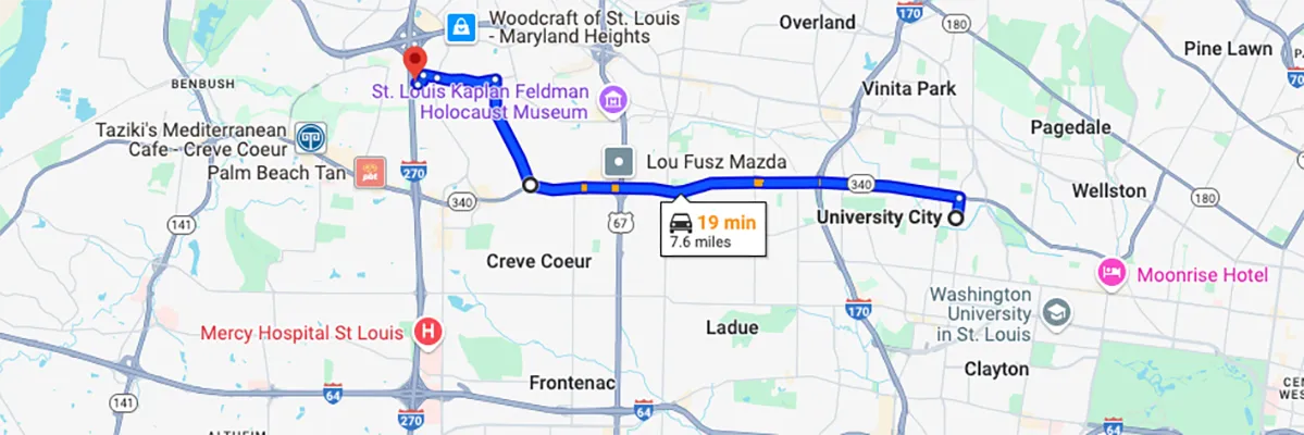 Nursing degree campus directions from University City Missouri to Arizona College of Nursing - St Louis