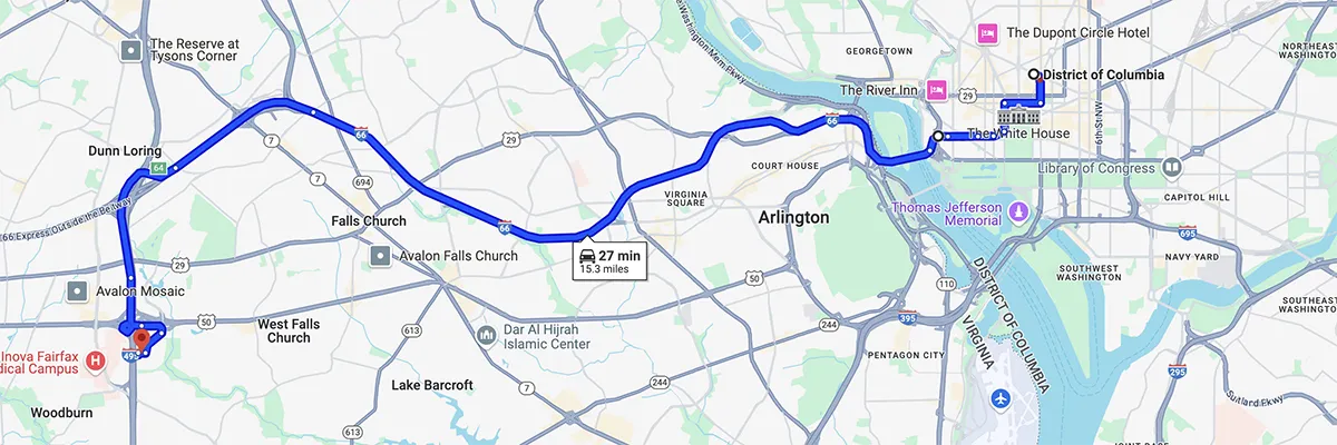 Nursing degree campus directions from Washington DC to Arizona College of Nursing - Falls Church
