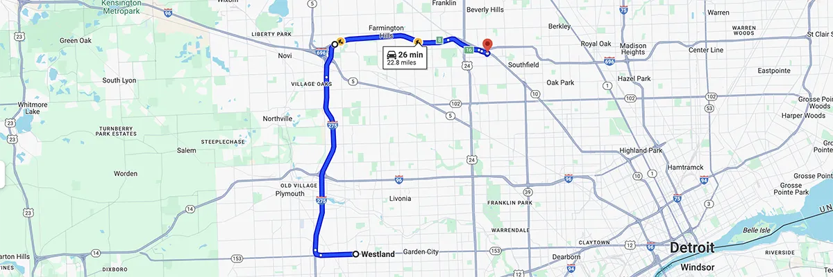 Nursing degree campus directions from Westland Michigan to Arizona College of Nursing - Southfield